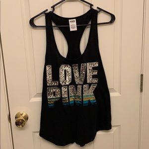 Victoria Secret PINK Black Tank Top LOVE PINK - L